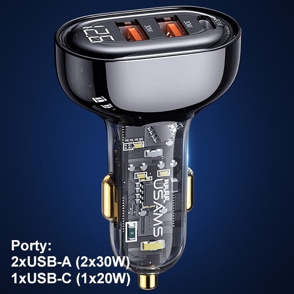 USAMS Φορτιστής αυτοκινήτου 2xUSB+1xUSB-C 80W Γρήγορη φόρτιση μαύρος - Image 5