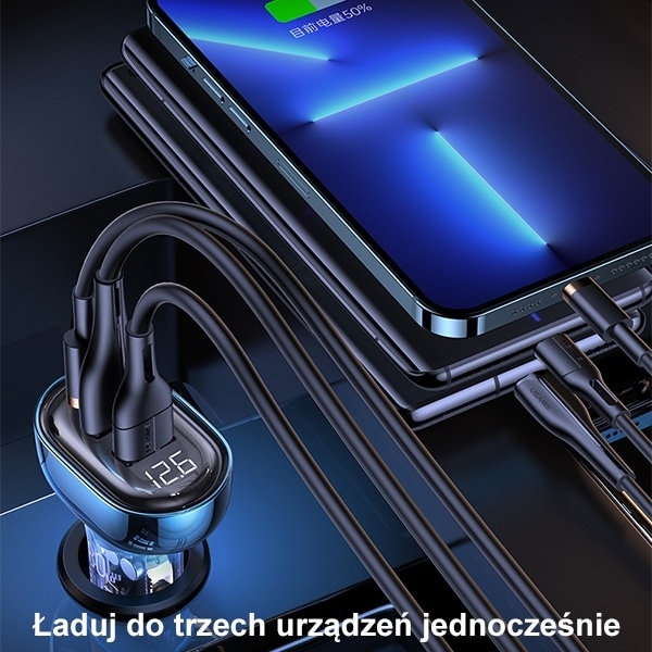 USAMS Φορτιστής αυτοκινήτου 2xUSB+1xUSB-C 80W Γρήγορη φόρτιση μαύρος - Image 6