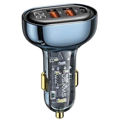 USAMS Φορτιστής αυτοκινήτου 2xUSB+1xUSB-C 80W Γρήγορη φόρτιση μπλε