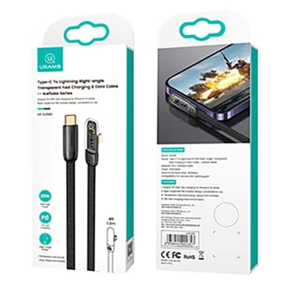 USAMS Καλώδιο γωνίας USB-C σε Lightning PD 20W Γρήγορη Φόρτιση Iceflake Series 1,2m μαύρο - Image 9