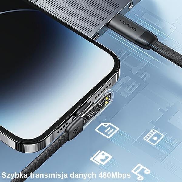 USAMS Καλώδιο γωνίας USB-C σε Lightning PD 20W Γρήγορη Φόρτιση Iceflake Series 1,2m λευκό - Image 8