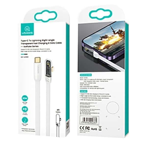 USAMS Καλώδιο γωνίας USB-C σε Lightning PD 20W Γρήγορη Φόρτιση Iceflake Series 1,2m λευκό - Image 9