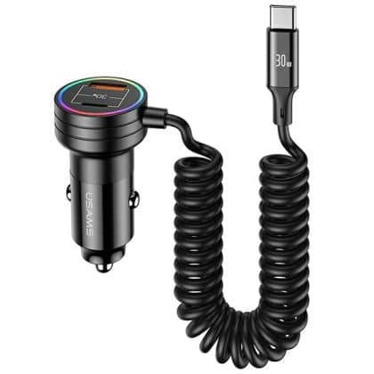 USAMS Φορτιστής αυτοκινήτου 2xUSB-C 1xUSB-A C33 60W με ελατήριο γρήγορης φόρτισης μαύρος