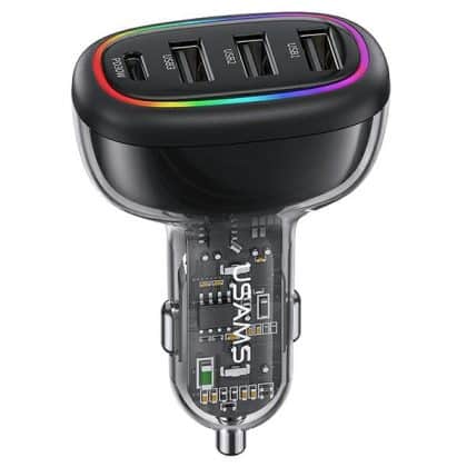 USAMS Φορτιστής αυτοκινήτου 1xUSB-C 3xUSB-A C34 48W 3A+C PD Γρήγορη φόρτιση μαύρος