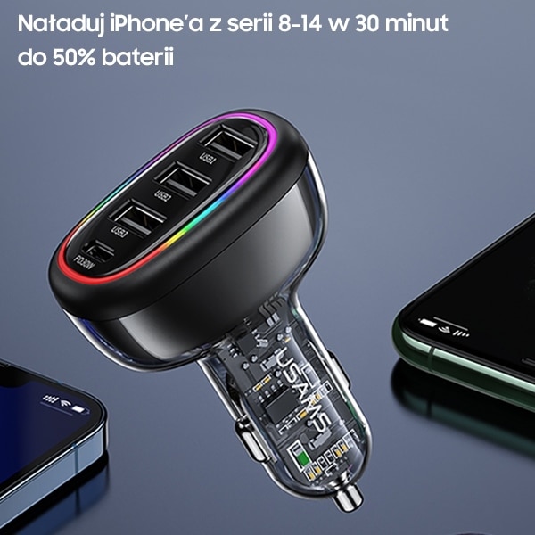 USAMS Φορτιστής αυτοκινήτου 1xUSB-C 3xUSB-A C34 48W 3A+C PD Γρήγορη φόρτιση μαύρος - Image 5