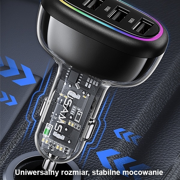 USAMS Φορτιστής αυτοκινήτου 1xUSB-C 3xUSB-A C34 48W 3A+C PD Γρήγορη φόρτιση μαύρος - Image 7