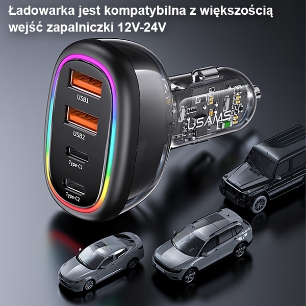 USAMS Φορτιστής αυτοκινήτου 1xUSB-C 3xUSB-A C34 48W 3A+C PD Γρήγορη φόρτιση μαύρος - Image 8
