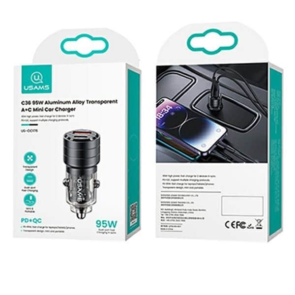 USAMS Φορτιστής αυτοκινήτου C36 USB+USB-C 95W Γρήγορη φόρτιση μαύρος/black CC176CC01 (US-CC176) - Image 12