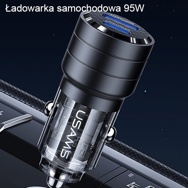 USAMS Φορτιστής αυτοκινήτου C36 USB+USB-C 95W Γρήγορη φόρτιση μαύρος/black CC176CC01 (US-CC176) - Image 2