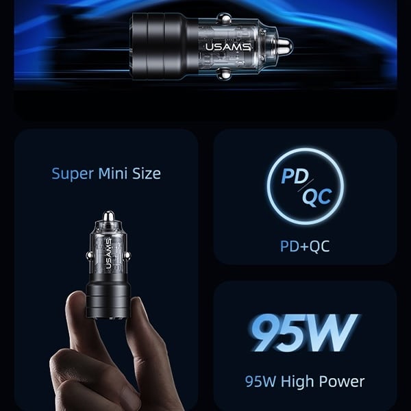 USAMS Φορτιστής αυτοκινήτου C36 USB+USB-C 95W Γρήγορη φόρτιση μαύρος/black CC176CC01 (US-CC176) - Image 4