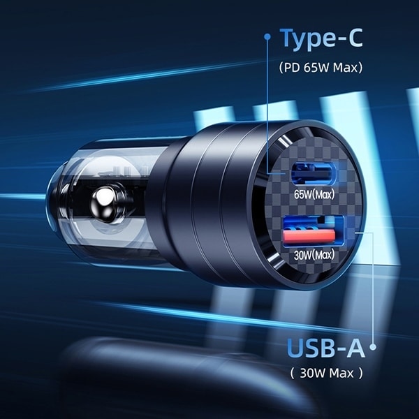 USAMS Φορτιστής αυτοκινήτου C36 USB+USB-C 95W Γρήγορη φόρτιση μαύρος/black CC176CC01 (US-CC176) - Image 5