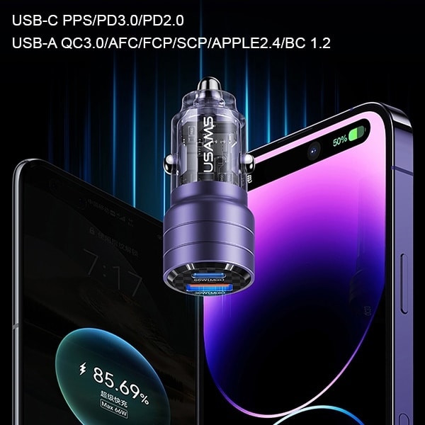 USAMS Φορτιστής αυτοκινήτου C36 USB+USB-C 95W Γρήγορη φόρτιση μαύρος/black CC176CC01 (US-CC176) - Image 6