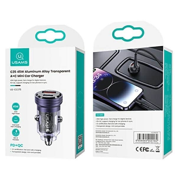 USAMS Φορτιστής αυτοκινήτου C35 USB+USB-C 45W Γρήγορη φόρτιση μωβ - Image 12