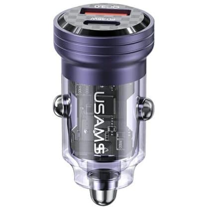 USAMS Φορτιστής αυτοκινήτου C35 USB+USB-C 45W Γρήγορη φόρτιση μωβ