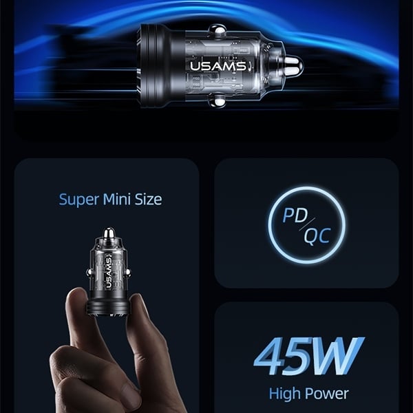 USAMS Φορτιστής αυτοκινήτου C35 USB+USB-C 45W Γρήγορη φόρτιση μωβ - Image 3