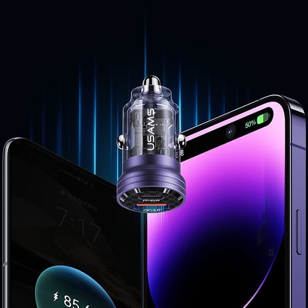 USAMS Φορτιστής αυτοκινήτου C35 USB+USB-C 45W Γρήγορη φόρτιση μωβ - Image 5
