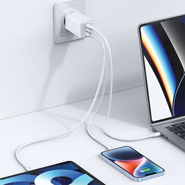 USAMS Φορτιστής δικτύου 2xUSB-C+1xUSB 65W (μόνο κεφαλή) GaN PD3.0 +QC3.0 Γρήγορη φόρτιση μωβ/γραδίαν μωβ Sandru Series CC180TC03 (US-CC180) - Image 4