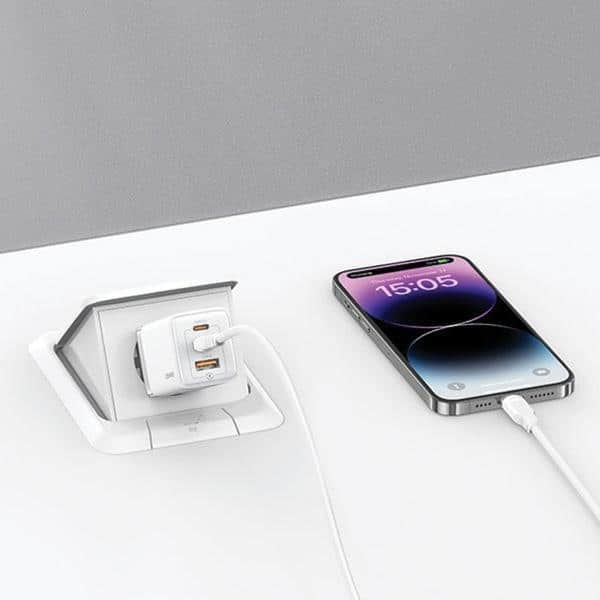 USAMS Φορτιστής δικτύου 2xUSB-C+1xUSB 65W (μόνο κεφαλή) GaN PD3.0 +QC3.0 Γρήγορη φόρτιση μωβ/γραδίαν μωβ Sandru Series CC180TC03 (US-CC180) - Image 7