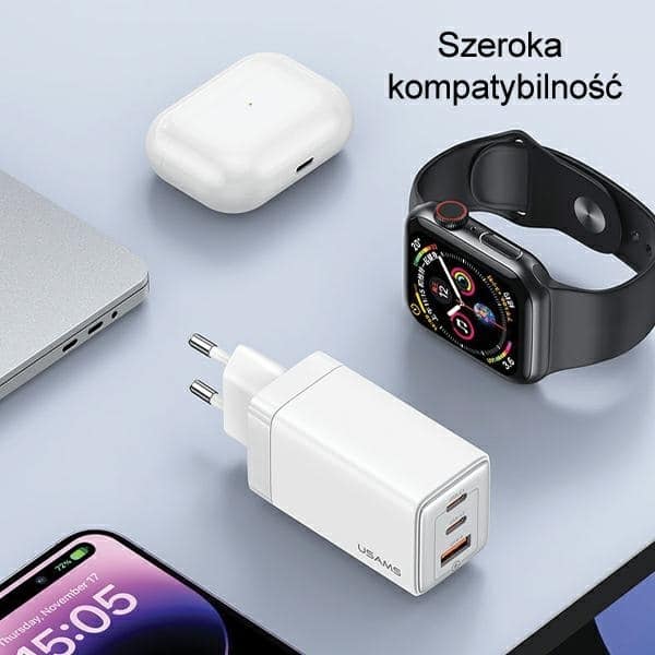 USAMS Φορτιστής δικτύου 2xUSB-C+1xUSB 65W (μόνο κεφαλή) GaN PD3.0 +QC3.0 Γρήγορη φόρτιση μωβ/γραδίαν μωβ Sandru Series CC180TC03 (US-CC180) - Image 8
