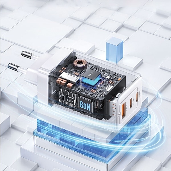 USAMS Φορτιστής δικτύου 2xUSB-C+1xUSB 65W (μόνο κεφαλή) GaN PD3.0 +QC3.0 Γρήγορη φόρτιση μπλε/gradient blue Sandru Series CC180TC04 (US-CC180) - Image 2