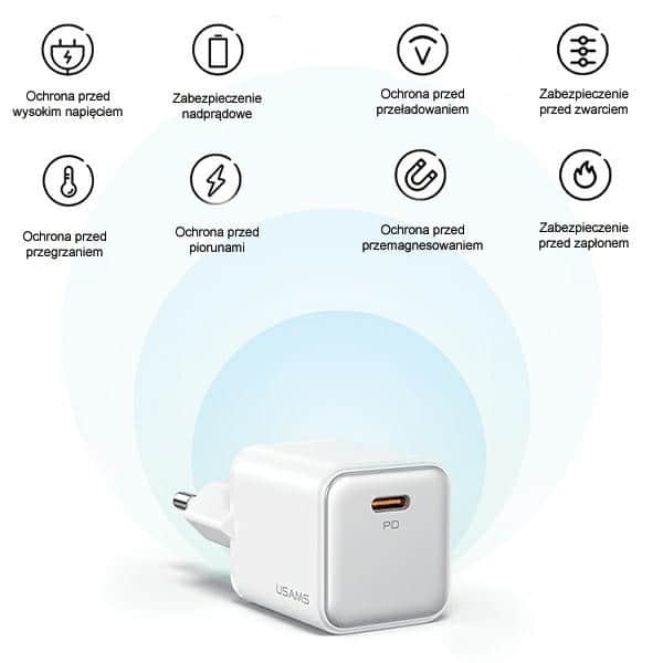 USAMS Φορτιστής δικτύου 1xUSB-C PD30W 3A (μόνο κεφαλή) PD3.0 Γρήγορη φόρτιση μωβ X-ron Series CC186TC03 (US-CC186) - Image 6