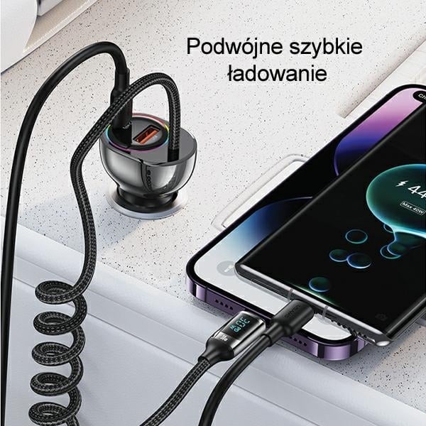 USAMS Φορτιστής αυτοκινήτου C37 1xUSB+1xUSB-C 60W + καλώδιο Lightning 30W PD+QC Γρήγορη φόρτιση μαύρο - Image 4