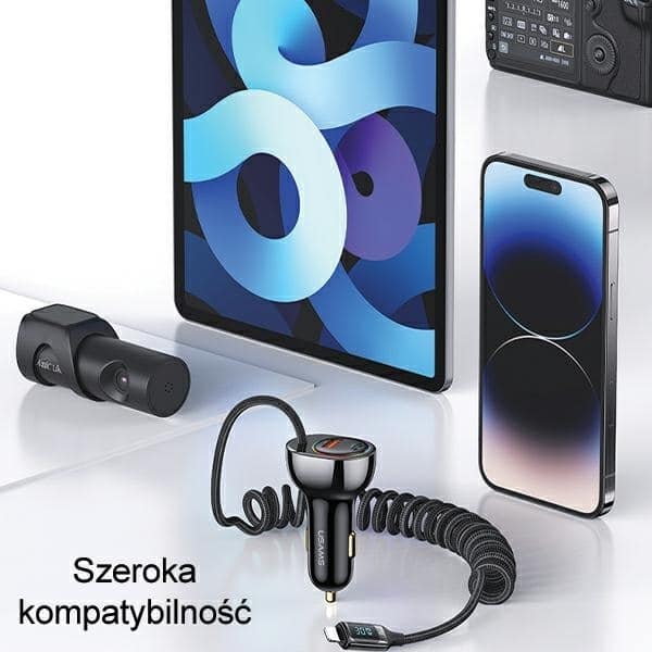 USAMS Φορτιστής αυτοκινήτου C37 1xUSB+1xUSB-C 60W + καλώδιο Lightning 30W PD+QC Γρήγορη φόρτιση μαύρο - Image 5