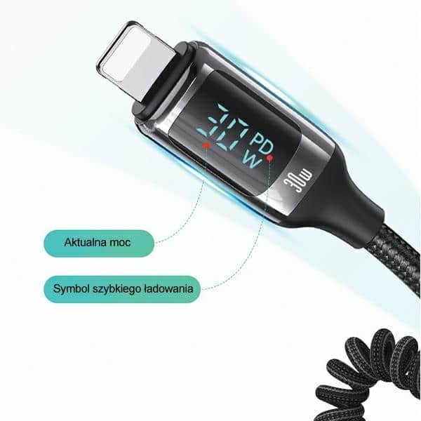 USAMS Φορτιστής αυτοκινήτου C37 1xUSB+1xUSB-C 60W + καλώδιο Lightning 30W PD+QC Γρήγορη φόρτιση μαύρο - Image 6