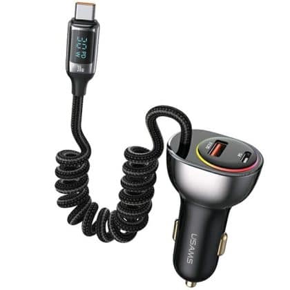 USAMS Φορτιστής αυτοκινήτου C37 1xUSB+1xUSB-C 60W + καλώδιο USB-C 30W PD+QC Γρήγορη φόρτιση μαύρο