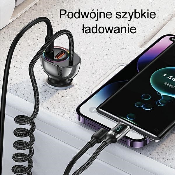 USAMS Φορτιστής αυτοκινήτου C37 1xUSB+1xUSB-C 60W + καλώδιο USB-C 30W PD+QC Γρήγορη φόρτιση μαύρο - Image 4