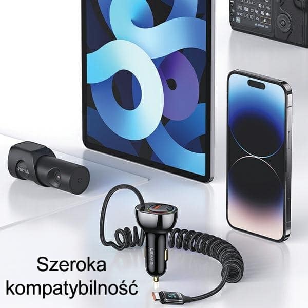 USAMS Φορτιστής αυτοκινήτου C37 1xUSB+1xUSB-C 60W + καλώδιο USB-C 30W PD+QC Γρήγορη φόρτιση μαύρο - Image 5
