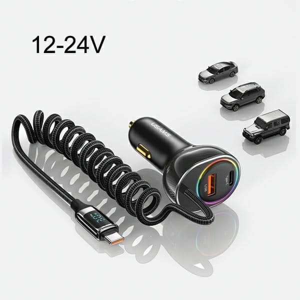 USAMS Φορτιστής αυτοκινήτου C37 1xUSB+1xUSB-C 60W + καλώδιο USB-C 30W PD+QC Γρήγορη φόρτιση μαύρο - Image 9