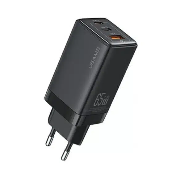 USAMS Φορτιστής δικτύου 2xUSB-C+1xUSB 65W (μόνο κεφαλή) GaN PD3.0 +QC3.0 Γρήγορη φόρτιση μαύρος