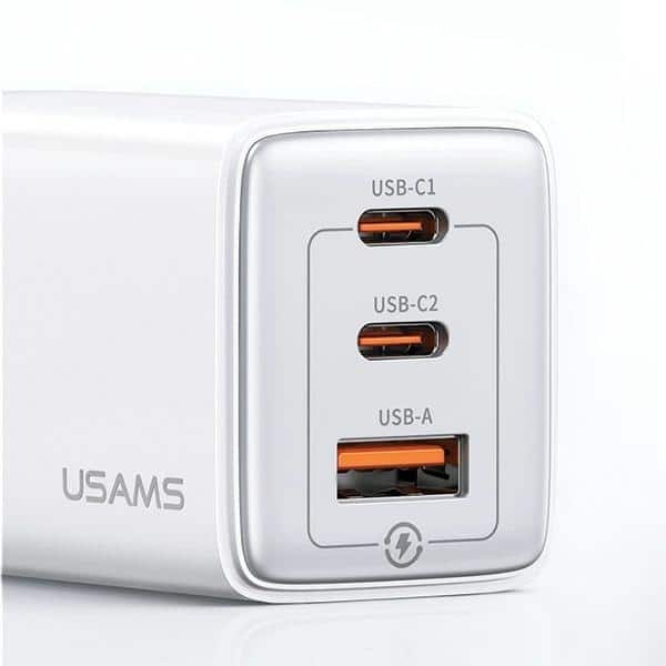 USAMS Φορτιστής δικτύου 2xUSB-C+1xUSB 65W (μόνο κεφαλή) GaN PD3.0 +QC3.0 Γρήγορη φόρτιση μαύρος - Image 3