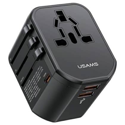 USAMS Universal Travel Charger προσαρμογέας δικτύου 2xUSB+1xUSB-C T59 20W 4w1 US/AU/EU/UK μαύρος/black