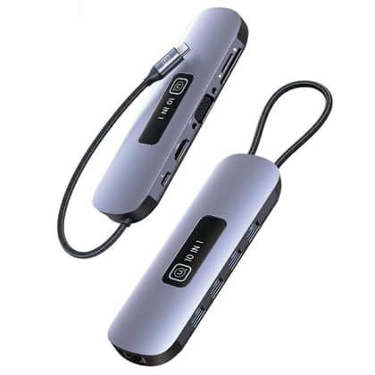 USAMS αντάπτορας HUB 10w1 3xUSB 3.0/TF/SD/ USB-C/HDMI/RJ45/VGA PD100W γκρι/οξειδωμένο SJ644HUB01 (US-SJ644)