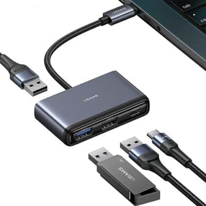 USAMS αντάπτορας HUB 4w1 2xUSB 2.0/USB 3.0/ USB-C γκρι