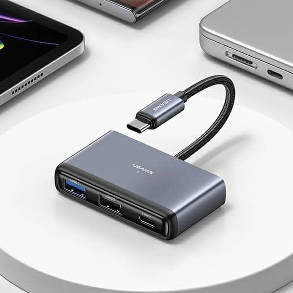 USAMS αντάπτορας HUB 4w1 2xUSB 2.0/USB 3.0/ USB-C γκρι - Image 2