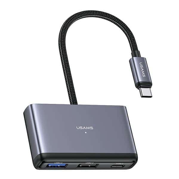 USAMS αντάπτορας HUB 4w1 2xUSB 2.0/USB 3.0/ USB-C γκρι - Image 3