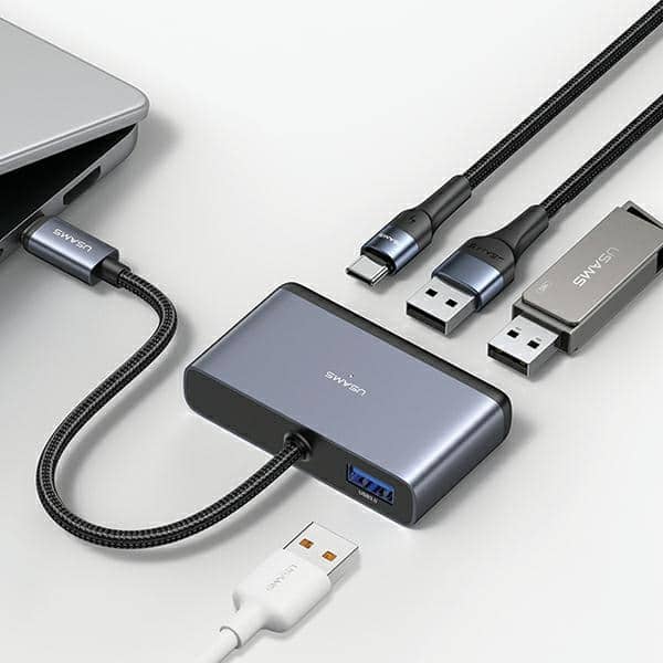 USAMS αντάπτορας HUB 4w1 2xUSB 2.0/USB 3.0/ USB-C γκρι - Image 4