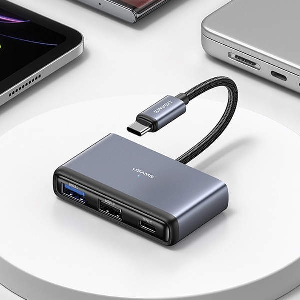 USAMS αντάπτορας HUB 5w1 USB 2.0/USB 3.0/ USB-C/TF/SD γκρι/dark grey SJ628HUB01 (US-SJ628) - Image 2