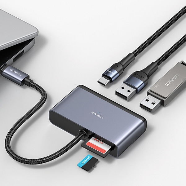 USAMS αντάπτορας HUB 5w1 USB 2.0/USB 3.0/ USB-C/TF/SD γκρι/dark grey SJ628HUB01 (US-SJ628) - Image 4