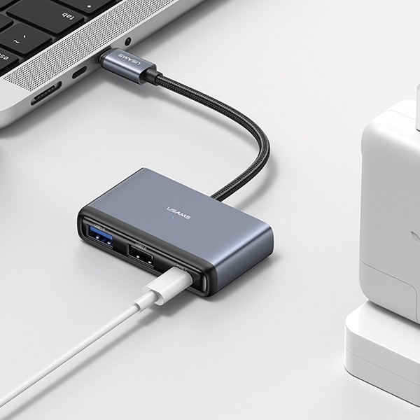 USAMS αντάπτορας HUB 5w1 USB 2.0/USB 3.0/ USB-C/TF/SD γκρι/dark grey SJ628HUB01 (US-SJ628) - Image 5