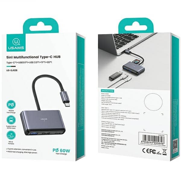 USAMS αντάπτορας HUB 5w1 USB 2.0/USB 3.0/ USB-C/TF/SD γκρι/dark grey SJ628HUB01 (US-SJ628) - Image 6