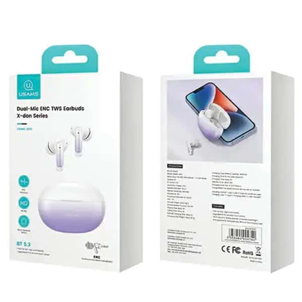 USAMS Ακουστικά Bluetooth 5.3 TWS X-don σειρά ENC ασύρματα μωβ gradient - Image 9