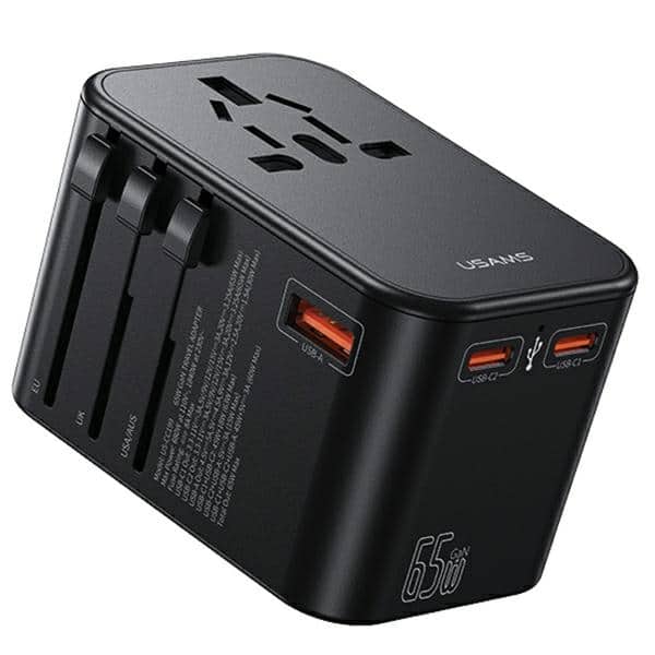 USAMS προσαρμογέας δικτύου 1xUSB+2xUSB-C T62 65W 4w1 US/AU/EU/UK μαύρος/black - Image 2