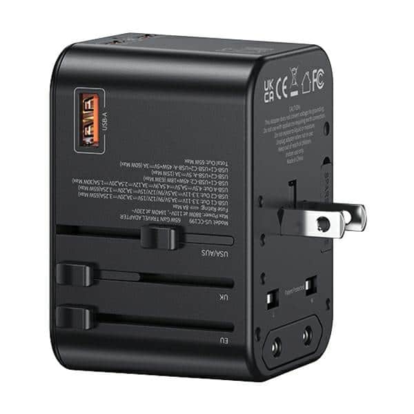 USAMS προσαρμογέας δικτύου 1xUSB+2xUSB-C T62 65W 4w1 US/AU/EU/UK μαύρος/black - Image 3