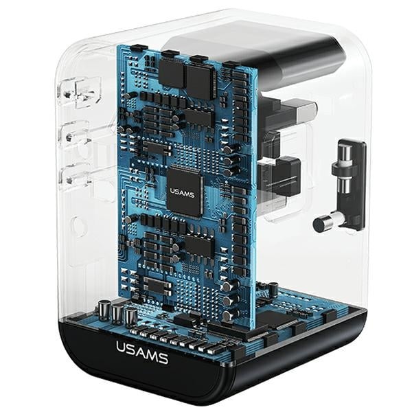 USAMS προσαρμογέας δικτύου 1xUSB+2xUSB-C T62 65W 4w1 US/AU/EU/UK μαύρος/black - Image 5