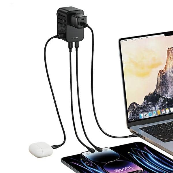 USAMS προσαρμογέας δικτύου 1xUSB+2xUSB-C T62 65W 4w1 US/AU/EU/UK μαύρος/black - Image 6