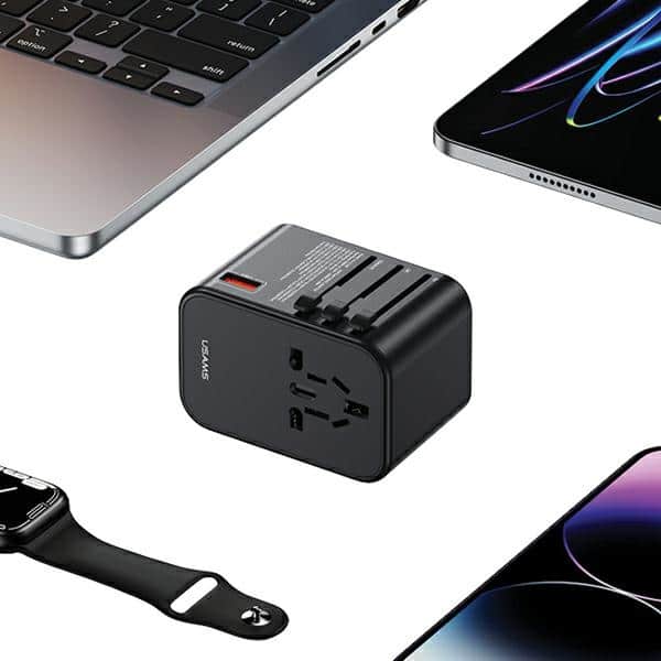 USAMS προσαρμογέας δικτύου 1xUSB+2xUSB-C T62 65W 4w1 US/AU/EU/UK μαύρος/black - Image 7